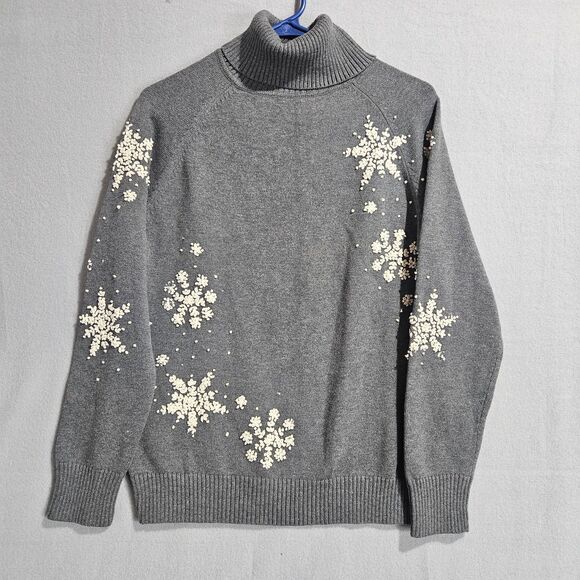 Eddie Bauer Medium Tall Angora Blend Sweater Gray Snowflake Embroidered - Picture 1 of 7